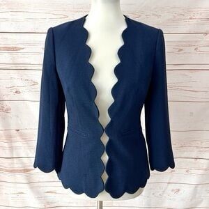 Ted Baker Rubeye Navy Blue Open Front Scallop Edge Suit Jacket Blazer